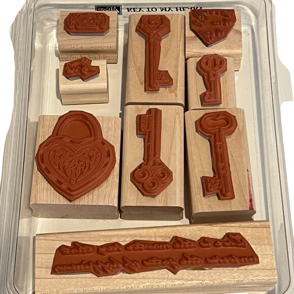 Stampin Up! Key To My Heart Rubber Wood-Mounted Stamps Set Vintage Craft Supplie - Picture 2 of 3